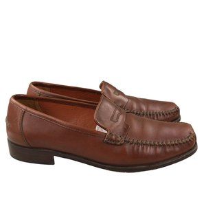 Via Dante Men's Size 9.5D Brown Leather Closed Toe Slip On Penny Loafers ITALY